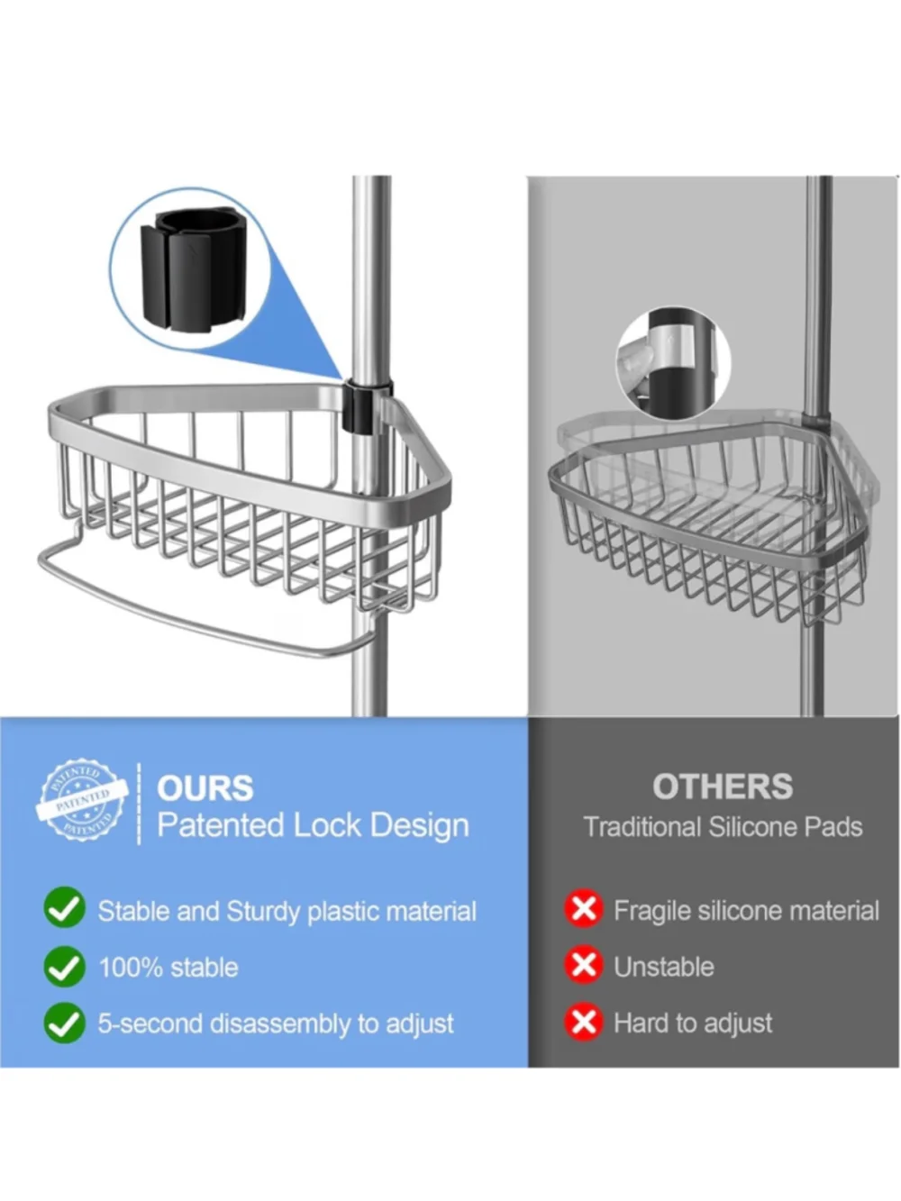 Esseme Silver Adjustable Corner Shower Caddy One Size
